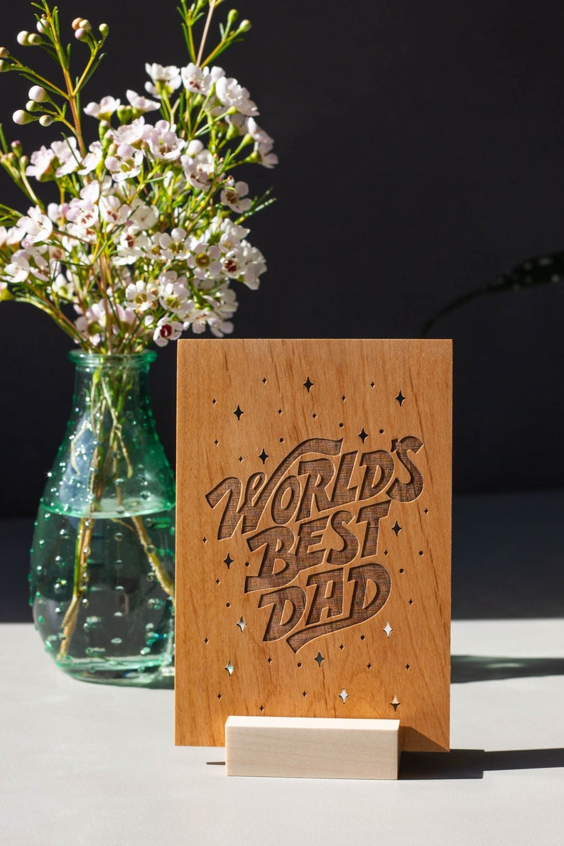 World's Best Dad Wood Father's Day Card Personalized Gifts for Dad, Custom Message, Birthday, Just Because No custom message