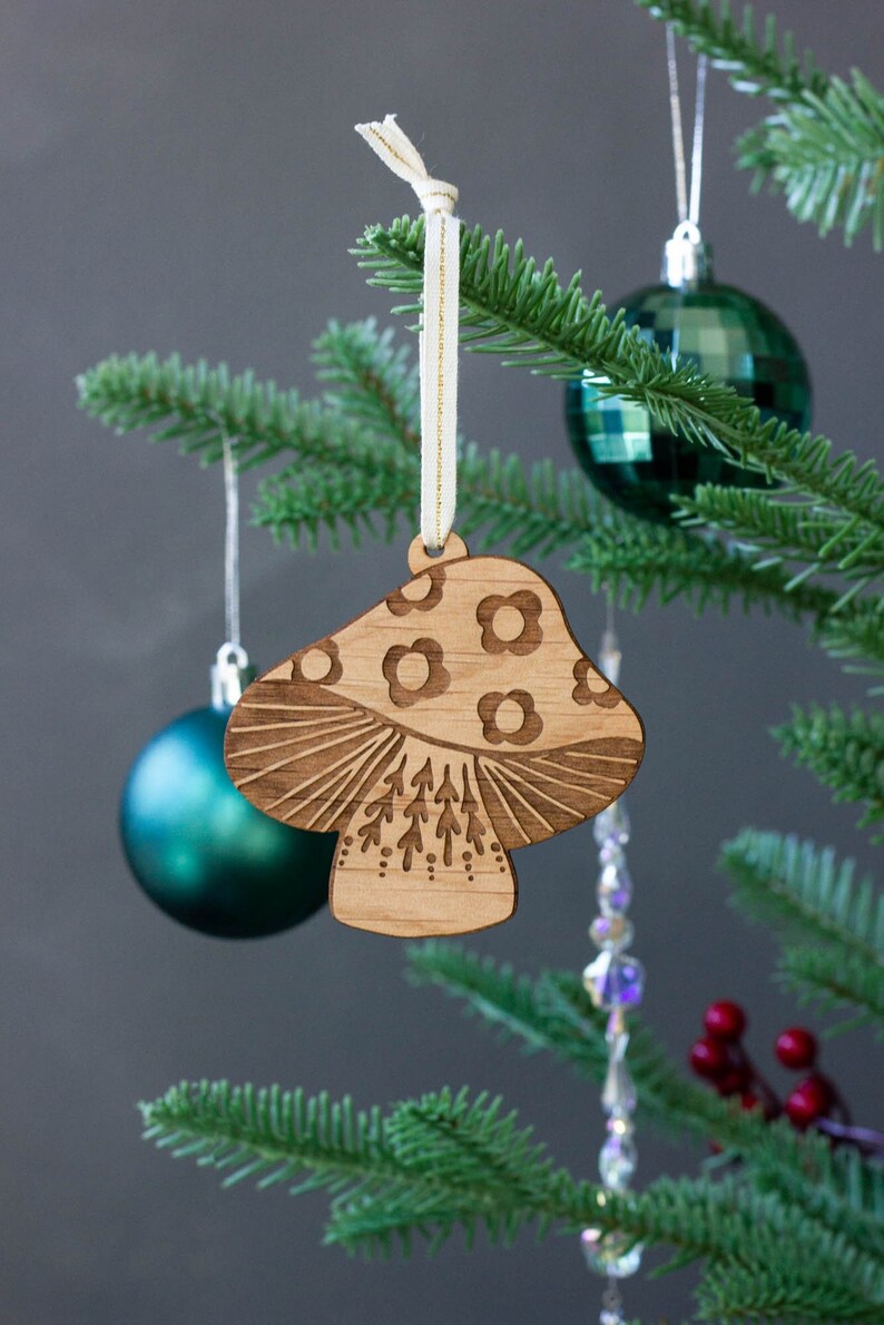 Wood Mushroom Ornament Folk Art, Mushroom Decor, Scandinavian Christmas, Fungi Art, Stocking Stuffers, Nordic Christmas, Holiday Decor image 1