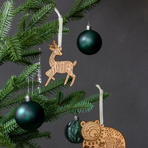 Deer Folk Art Wood Ornament [Scandinavian Christmas, Personalized Gifts, Holiday Decor, Stocking Stuffers, Nordic Christmas, Deer Ornament] image 2
