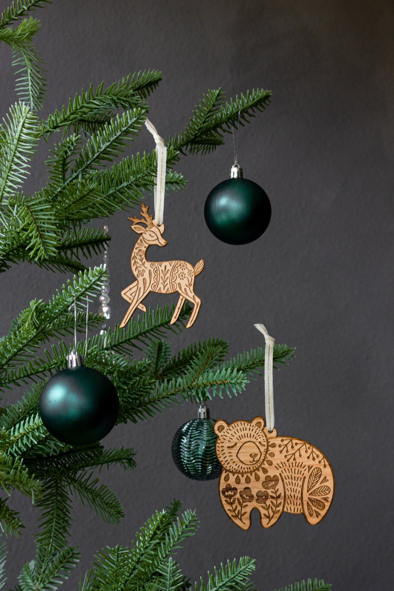 Deer Folk Art Wood Ornament [Scandinavian Christmas, Personalized Gifts, Holiday Decor, Stocking Stuffers, Nordic Christmas, Deer Ornament] image 2