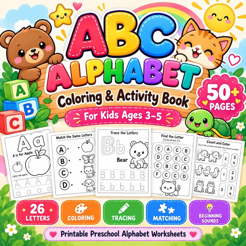 Alphabet Tracing Workbook, ABC Coloring Book for Preschool, Letter ...