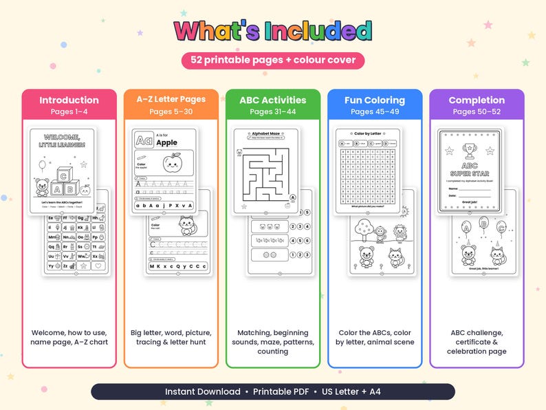 Alphabet Tracing Workbook, ABC Coloring Book for Preschool, Letter ...