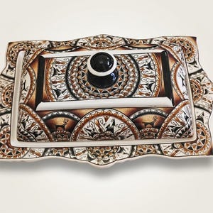 Hand Painted Ceramic Covered Serving Dish with Lid, Turkish Anatolian Pottery Lidded Casserole, Rectangular Serving Platter, Wedding Gift
