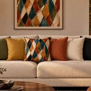 Harlequin Throw Pillow | Teal Rust Mustard Geometric Pillow | Retro Diamond Decorative Cushion | Eclectic Home Decor