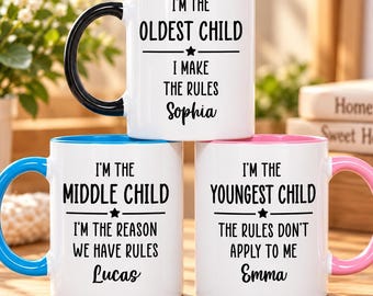 Personalized I'm the Oldest Child I Make The Rules Mug, Funny Sibling Roles Coffee Cup, Gift For Dad Mom Daughter Son Family, Birthday Gift