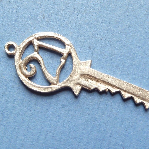 XL Vintage English Sterling silver  large 21 key charm for bracelet charm pendant