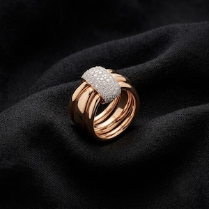 AAA+ Rose Gold Plated Moissanite Rose Gold Wide Multi-Band Statement Ring – Pave Diamond Buckle Crossover Ring for Women ring for gift