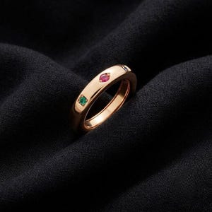 Multi Gemstone Flush Set Band Ring, Minimalist Gold Gypsy Band with Multi-Stone,ruby,peridot,sapphire ring for her, Gift for her ,ring