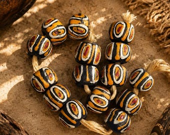 15 Blue Red White Yellow African Beads,tribal Beads, Recycled Glass Beads, enique jewelry supplies