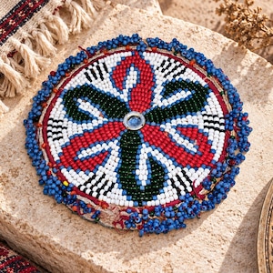 Extra Large Kuchi Afghani Beaded Patch 12 cm, Jewelry Supplies, Boho Gypsy Patch, Gul Medallion Ethnic Tribal