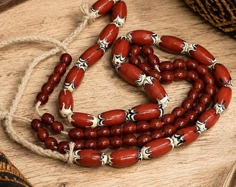 Red Indonesian Chevron Glass Beads, Java Glass Beads, Ethnic Beads, Red glass beads 2 strands