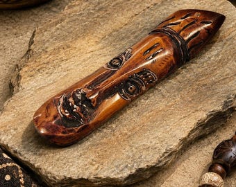 Unique Carved Bone Face Mask Pendant from Africa 121X28 mm, Ethnic Jewelry Supplies, Tribal Pendant