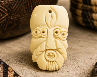 Unusual African Mask Pendant, Ethnic Bone Pendant, Unique Jewelry Supplies (AC234)