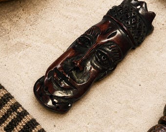 Unique Carved Bone Face Mask Pendant from Africa 103X36 mm, Ethnic Jewelry Supplies, Tribal Pendant