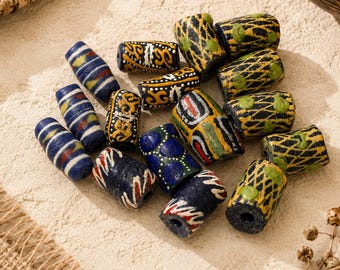 Mix de contas de vidro africanas azuis, Krobo Beads (b136)