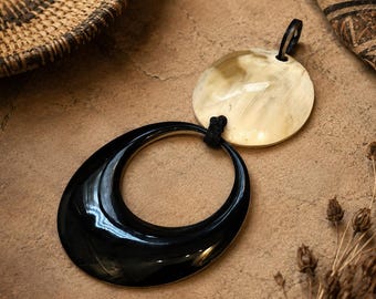 Unique Large African Horn Pendant, Ethnic Pendant, Black horn pendant, jewelry making supplies