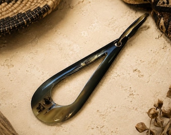Unique Arican drop shape horn pendant handmade in Togo, unusual jewelry supplies, ethnic pendants