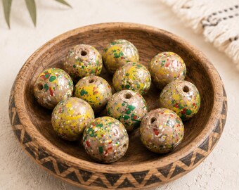 Unique Speckled Clay Beads made in Africa, Ethnic Beads, Hand Painted Beads (AC217)