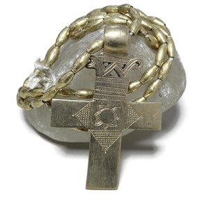 Big Bold Ethiopian Brass Cross and Beads, Rice Beads, African Jewelry Supplies (AR395)