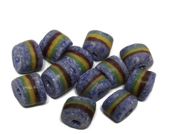 15 Abalorios Africanos Rayados , Abalorios Étnicos, Abalorios de Vidrio Reciclado (TA23)