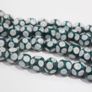 Green Polka Dot Beads Handmade in Indonesia, Java Lampwork Beads, Unique Jewelry Supplies (*AM239*)