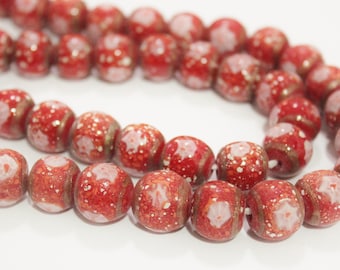 Red and Pink Indonesian Flower Beads, Glass Lampwork Beads, Jewelry Supplies (*AM205*)