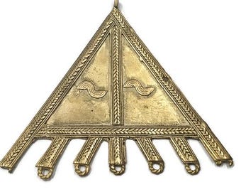 Large Solid Brass African Triangle Pendant – Handmade African Jewelry Supply from Ghana | Ashanti Tribal Charm (bk238)