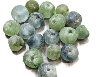 Eco-Friendly African Glass Beads – Large Recycled Beads in Blue, Green & Clear – Handmade Ghana Beads for Jewelry (BK241)