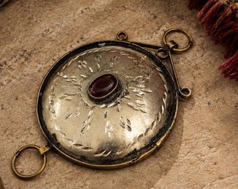 Unique Turkmen Handmade Pendant 81X65 mm ,ethnic jewelry supplies, silver tone tribal pendant