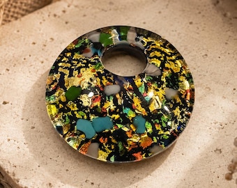 Murano Italy Glass Pendant, Signed Made in Italy, Large Colorful Art Glass Donut Pendant, Gold Foil Venetian Glass Jewelry Supply