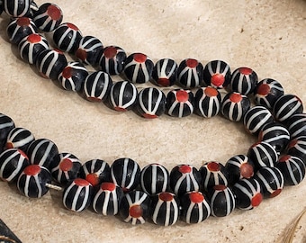 Unique Red White Blue Indonesian Lampwork glass beads, jewelry making supplies, unique glass beads