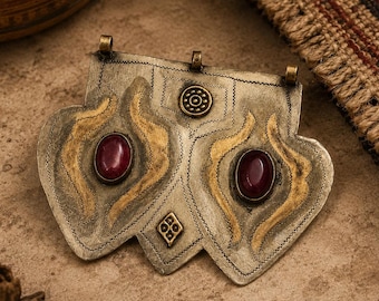 Unique Turkmen Handmade Pendant 67X84 mm ,Ethnic jewelry supplies