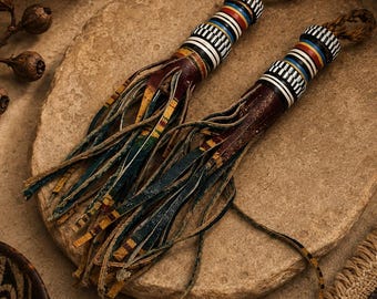 Large Mali Tuareg Leather Tassels, Boho Jewelry Supplies, African Tassel