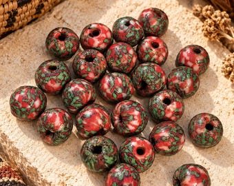 24 Red Green African Beads , Recycled Glass Beads,Colorful Glass Beads (I-37)