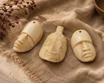 3 Face Pendants made in Africa, Bone Pendants, African Jewelry Supplies, Ethnic Pendants (bK23