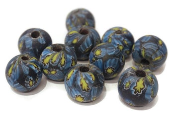 10 Large Blue Vintage India Glass Beads 21x25 mm, Unique Lamp work Beads (AZ795)