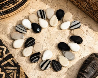 Black and White African Wedding Beads, Tear Drop Beads , Ethnic Jewelry Supplies, trade beads