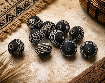 10 Unique Clay Beads from Mali, African Clay beads  mm (BK213)