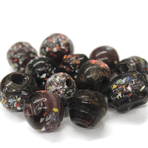 India Trade Beads, Black Speckled Glass Beads, Colorful Trade Beads, Ethnic Jewelry Supplies (AZ559)