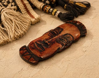 Unique Carved Bone Face Mask Pendant from Africa 100X42 mm, Ethnic Jewelry Supplies, Tribal Pendant (AZ5)