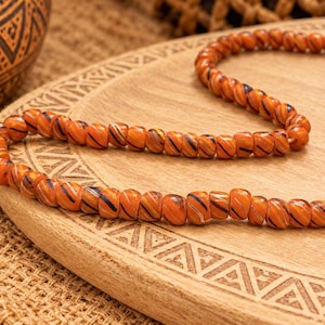 Striped Orange Indonesia Glass Beads 59 cm strand , Ethnic Jewelry Supplies