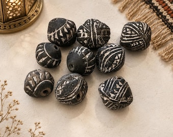 9 Unique Clay Beads from Mali, African Clay beads  mm (BK207)