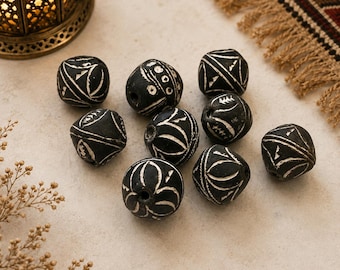 9 Terracotta Clay Beads from Mali, African Clay beads  mm (BK208)