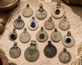 Vintage Kuchi Coin Charm Pendants Assortment,Coin Pendant, Afghan Coins