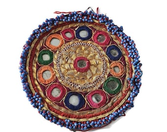 Extra Large Kuchi Afghani Beaded Patch 13.5 cm, Jewelry Supplies, Boho Gypsy Patch, Gul Medallion Ethnic Tribal (BL3)