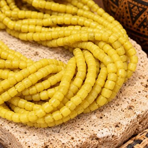 Opaque Yellow Seed Beads Made in Indonesia, Modern Indo Pacific Glass Beads (F46)