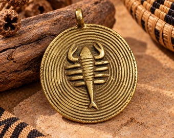African Cancer Pendant, Brass Ethnic Pendant, Tribal Jewelry Supplies (I-177)