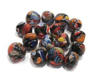 India Trade Beads, Black Speckled Glass Beads, Colorful Trade Beads, Ethnic Jewelry Supplies (AZ784)