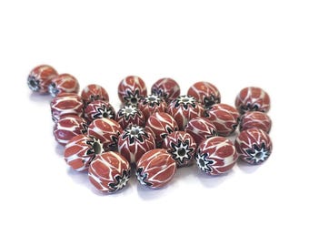 Red black and white chevron beads handmade in India, jewelry supplies, ethnic beads (BK252)