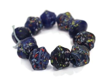 Unusual Blue Ethnic Glass Beads- India trade Beads- Jewelry Supplies (AZ814)
